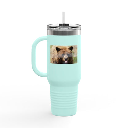 40oz Insulated Travel Mug — Photoreal Bear Photo, Stainless Steel Tumbler with Straw & Handle