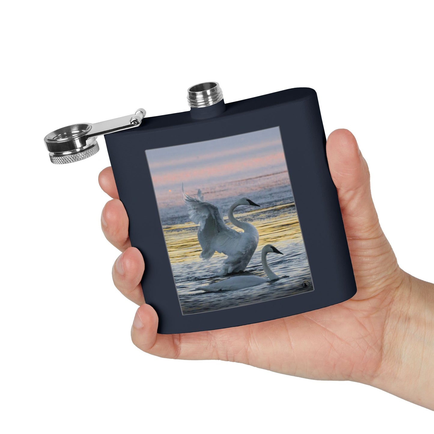 Swan Sunset Stainless Steel Flask — 6oz Travel Hip Flask