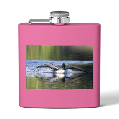 6oz Stainless Steel Flask with Diving Loon Photo – Wildlife Gift for Outdoor Enthusiasts