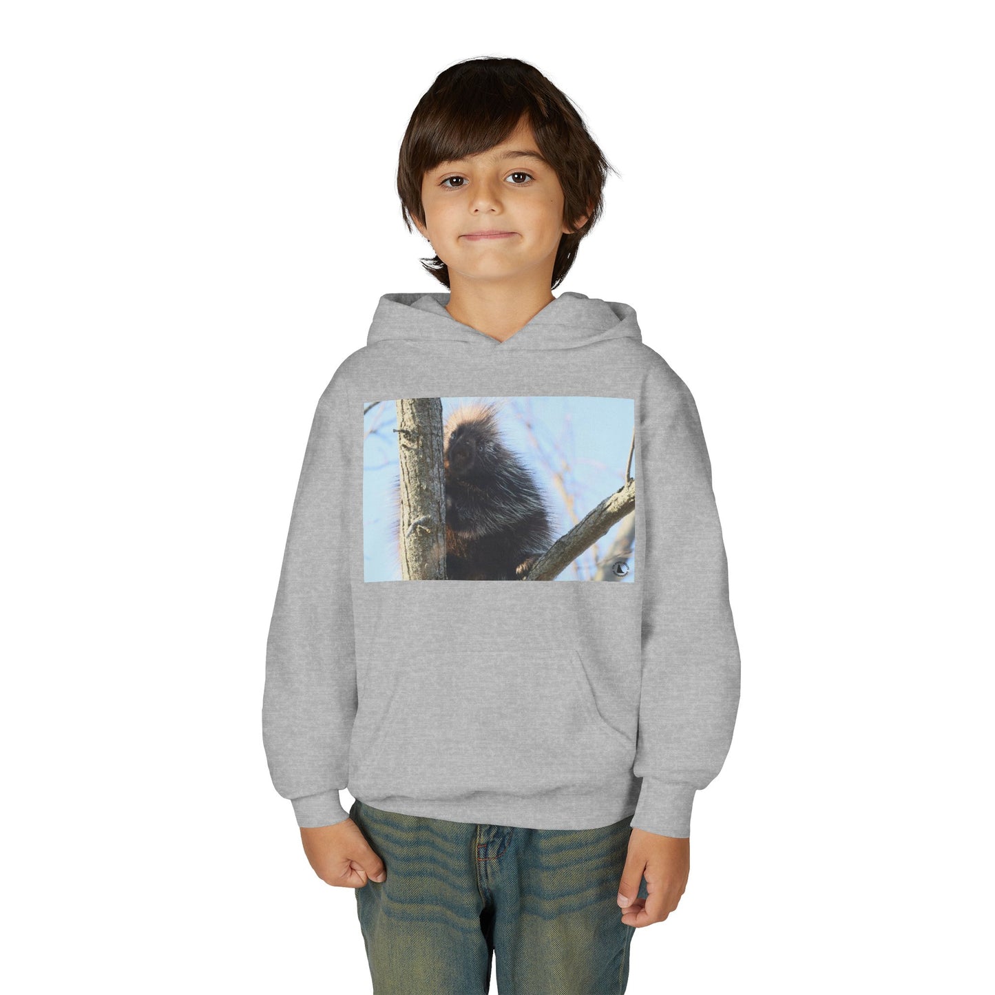 Youth Hoodie with Tree-Climbing Porcupine Photo – Cute Wildlife Kids Sweatshirt