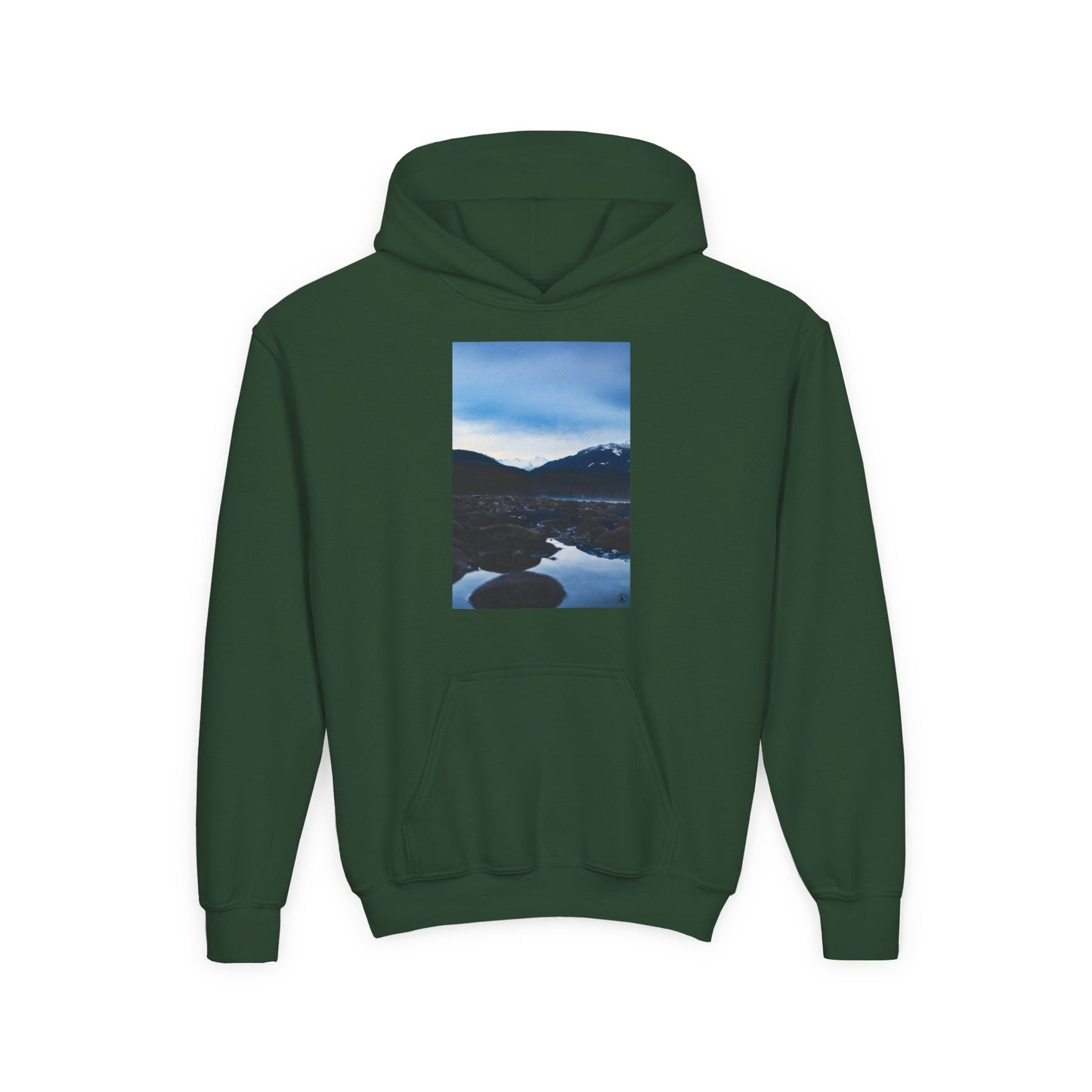 Youth Hoodie with Mountain Lake Photo Print — Nature Landscape Pullover