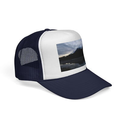 Mountain Lake Trucker Cap — Scenic Nature Photo Mesh Hat