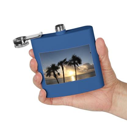 Sunset Palm Beach Flask — 6 oz Stainless Steel Travel Hip Flask