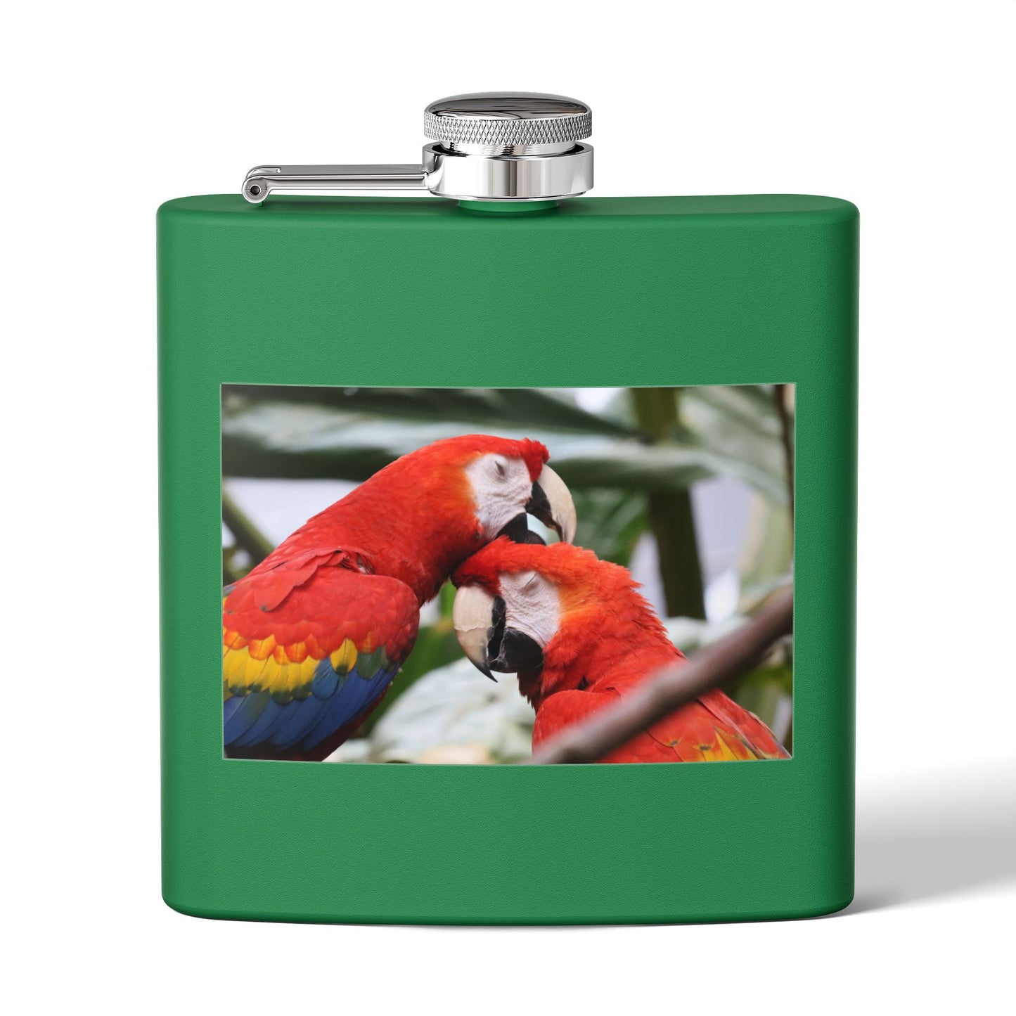 Parrot Photo Stainless Steel Flask — 6oz Tropical Scarlet Macaw Hip Flask