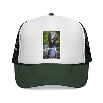 Peacock Portrait Trucker Cap — Colorful Bird Photo Mesh Hat