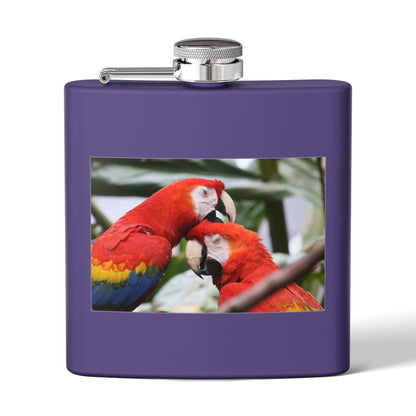 Parrot Photo Stainless Steel Flask — 6oz Tropical Scarlet Macaw Hip Flask