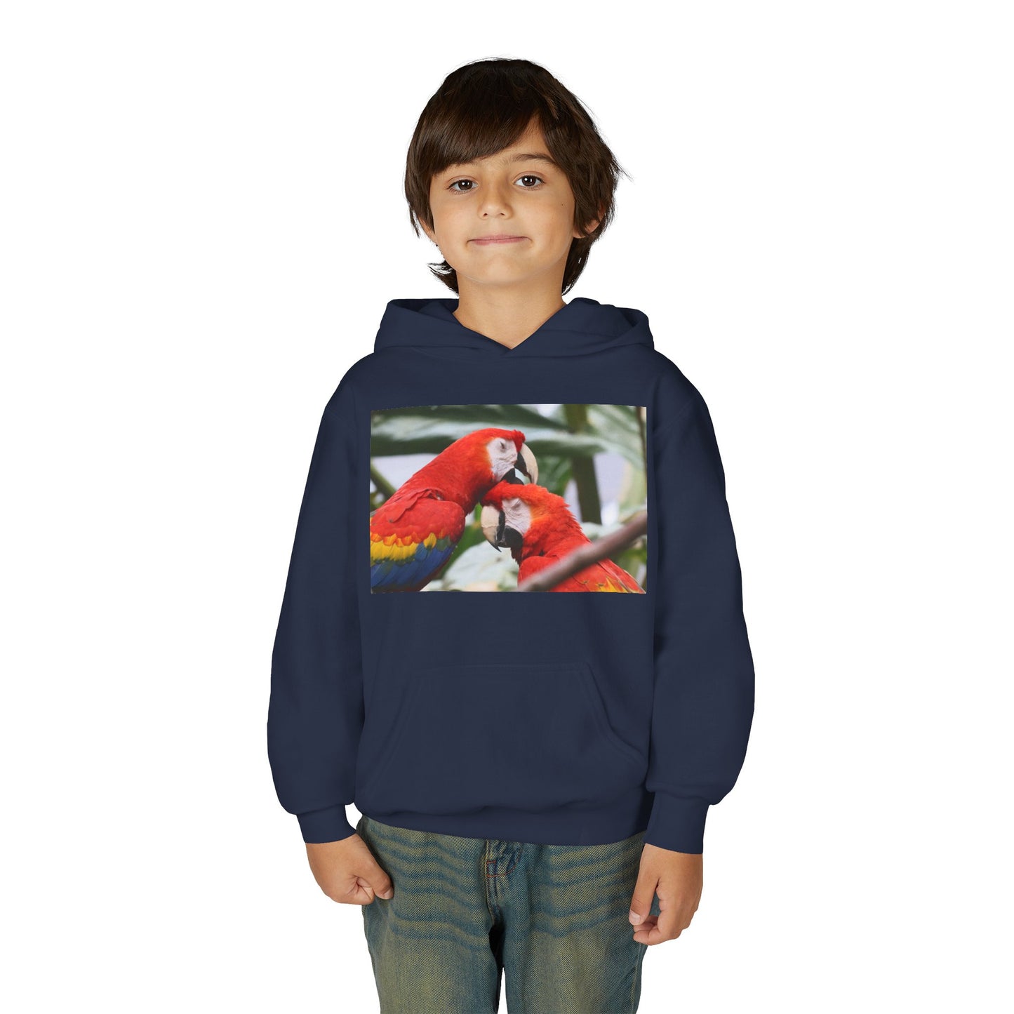 Youth Parrot Hoodie – Colorful Scarlet Macaw Kids Pullover