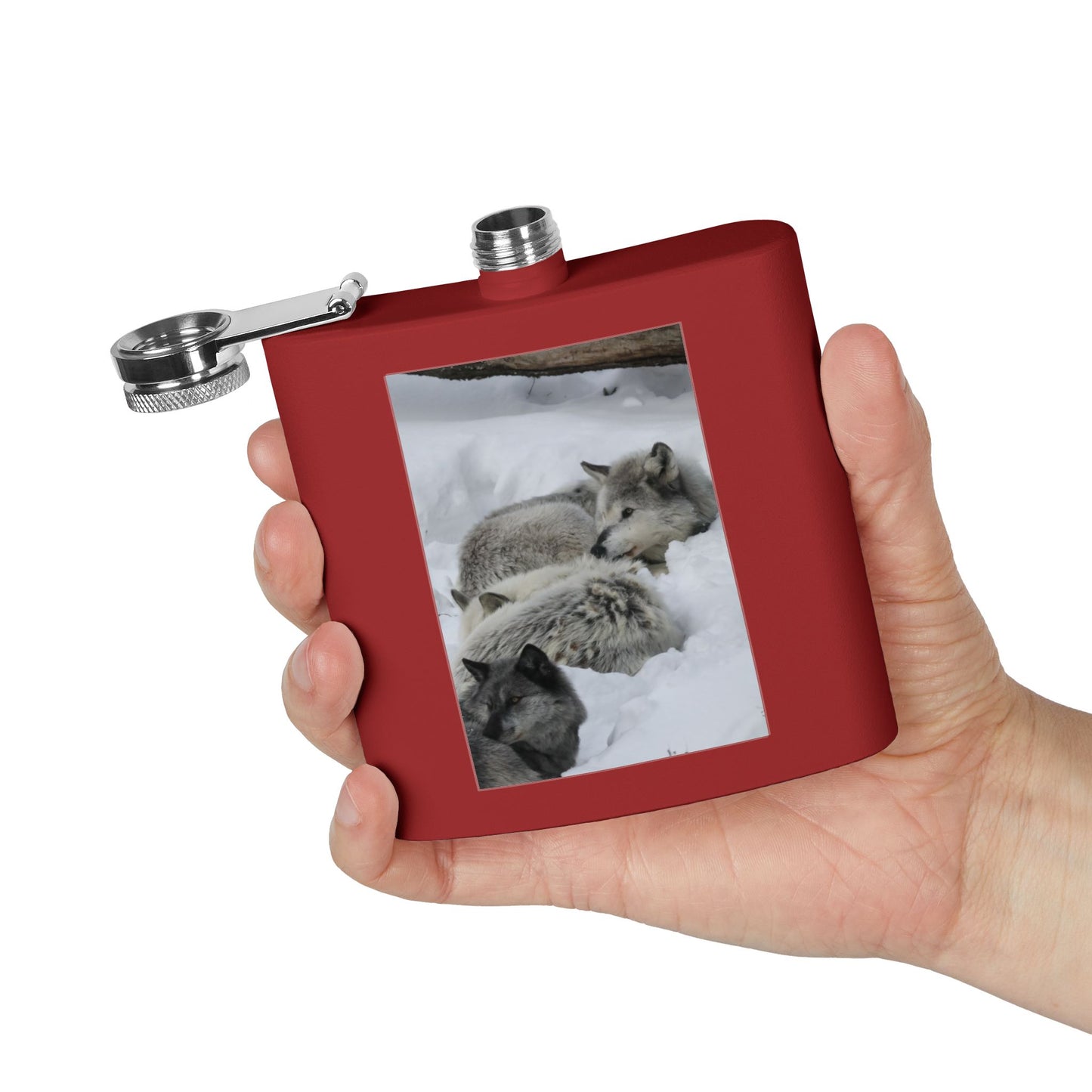 Wolf Pack Stainless Steel Flask – 6oz Snow Wolves Hip Flask