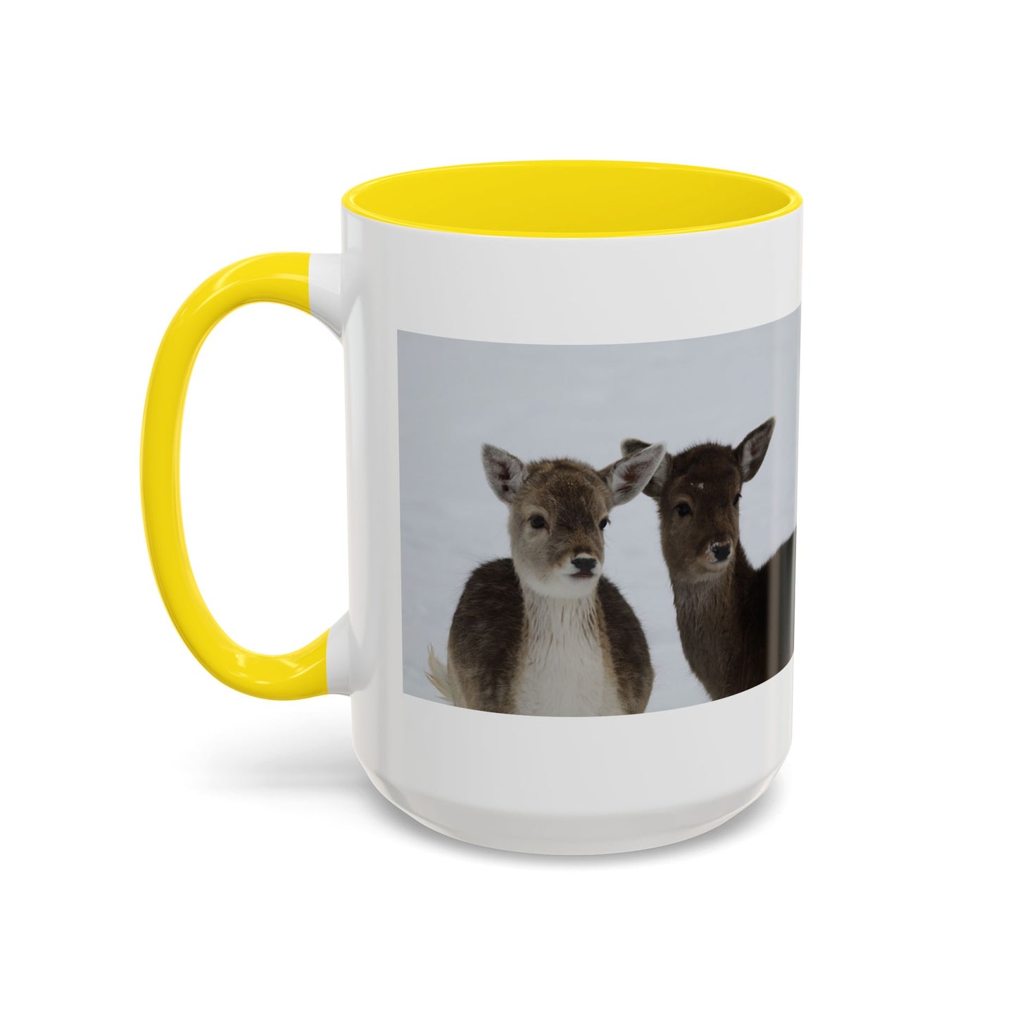 Deer Pair Accent Coffee Mug — Cute Winter Wildlife Ceramic Mug (11/15oz)