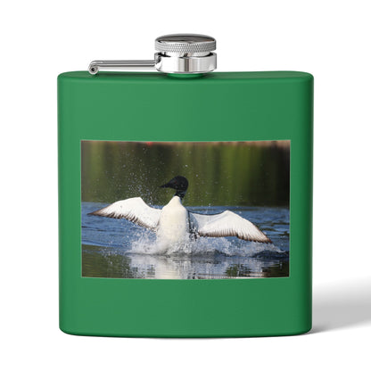 Duck Photography 6oz Stainless Steel Flask — Loon Splash Wildlife Hip Flask