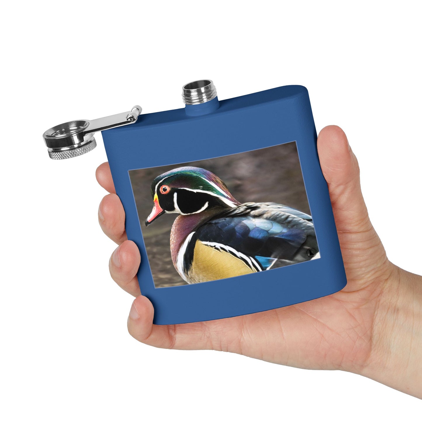 Wood Duck Stainless Steel Flask — 6oz Pocket Hip Flask for Birdwatchers & Outdoor Gifts