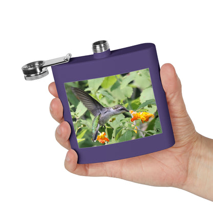 Hummingbird Photo Stainless Steel Flask — 6oz Portable Liquor Hip Flask