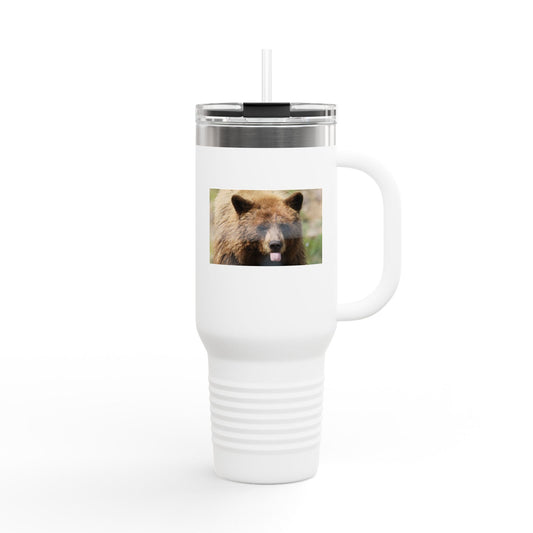 40oz Insulated Travel Mug — Photoreal Bear Photo, Stainless Steel Tumbler with Straw & Handle