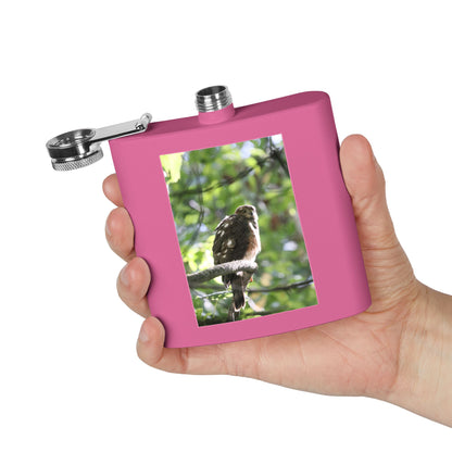 Flask — Woodland Hawk Photo Stainless Steel 6oz Hip Flask