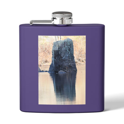 6oz Stainless Steel Flask with Tranquil Lake Rock Photo – Portable Outdoor Hip Flask