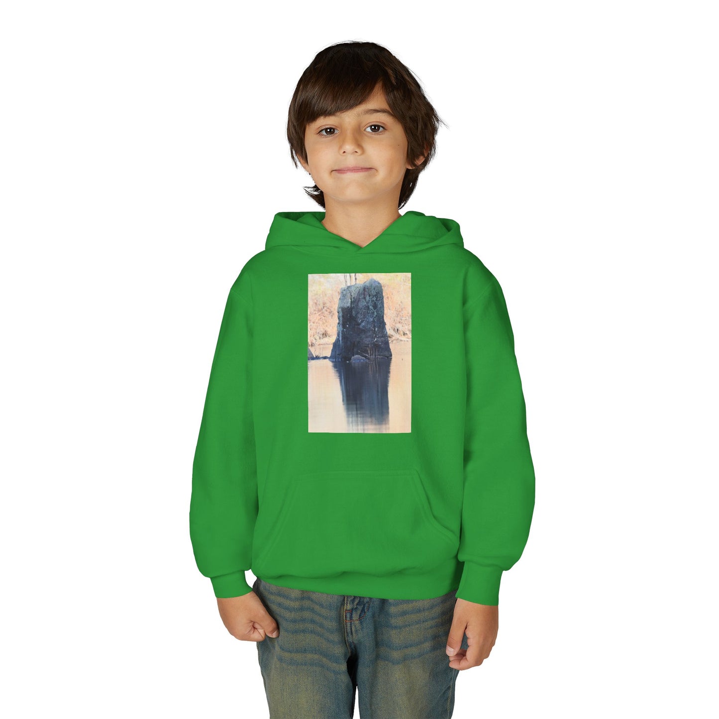 Youth Hoodie with Serene Lake Reflection Photo — Nature-Inspired Kids’ Pullover