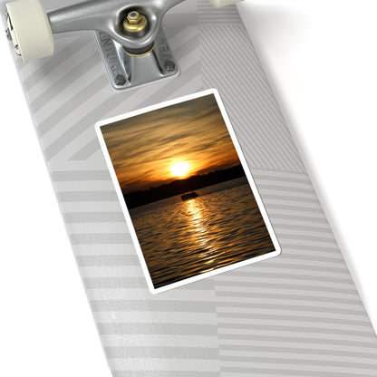 Sunset Over Lake Kiss-Cut Sticker — Golden Sunset Reflection Sticker