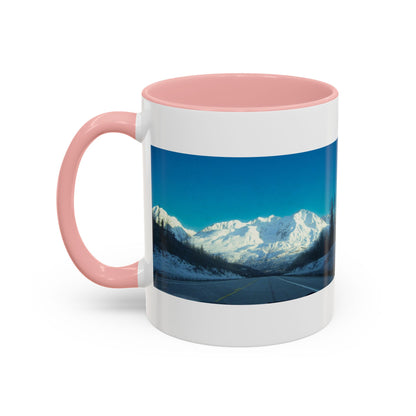 Scenic Mountain Panorama Accent Coffee Mug — Snowy Peaks Travel Coffee Cup (11/15 oz)