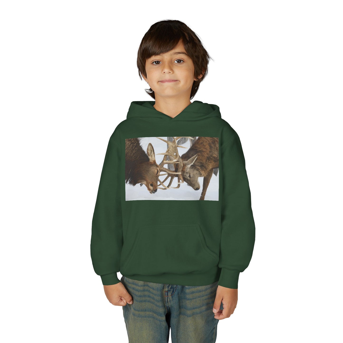 Fighting Deer Antlers Youth Hoodie | Wildlife Nature Illustration