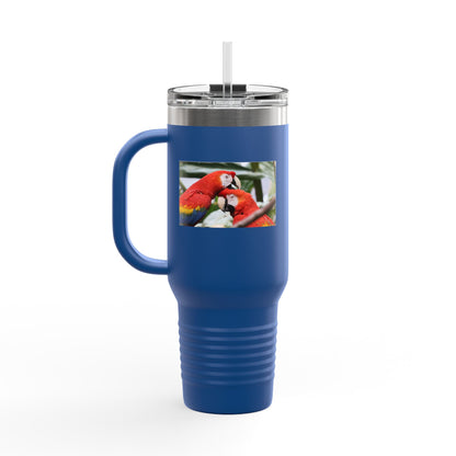 40oz Insulated Travel Mug — Colorful Macaw Parrot Photo, Double-Wall Tumbler for Travel & Outdoor