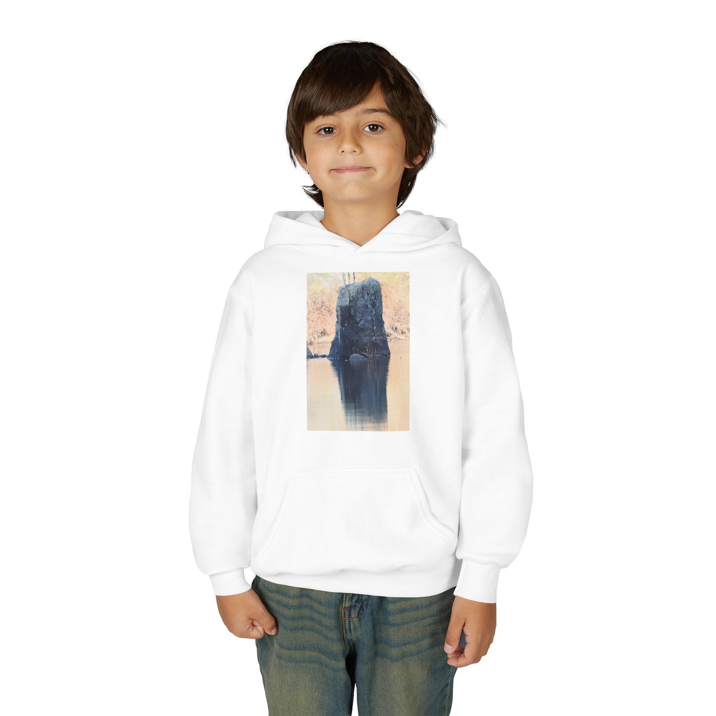 Youth Hoodie with Serene Lake Reflection Photo — Nature-Inspired Kids’ Pullover