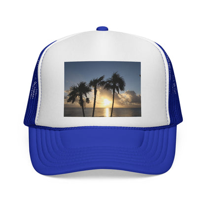 Sunset Palm Trucker Cap — Tropical Beach Sunset Mesh Hat