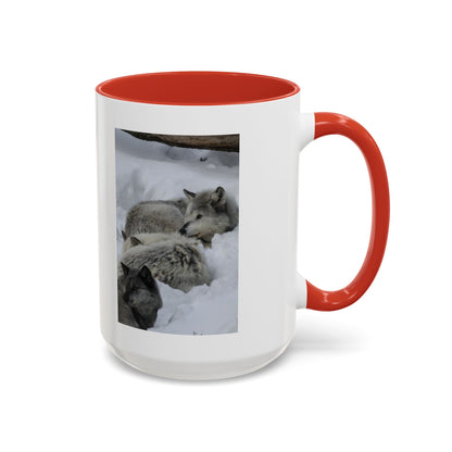 Wolf Pack Coffee Mug – Accent Black Handle 11/15oz, Winter Wildlife Photo