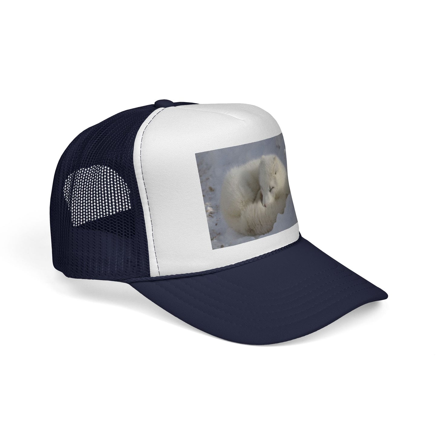 Arctic Fox Trucker Cap — Cute Sleeping Fox Photo Mesh Hat