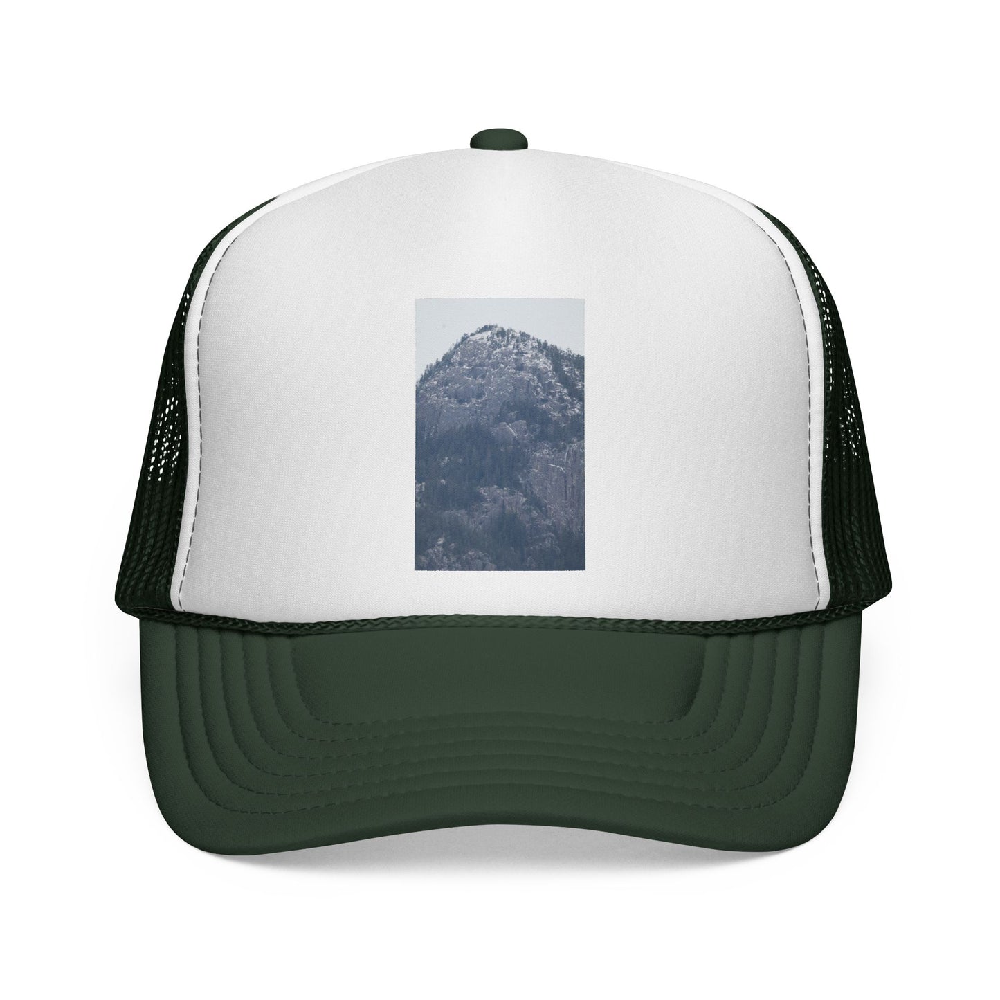 Mountain Peak Trucker Cap — Vintage Blue Photo Patch Mesh Hat