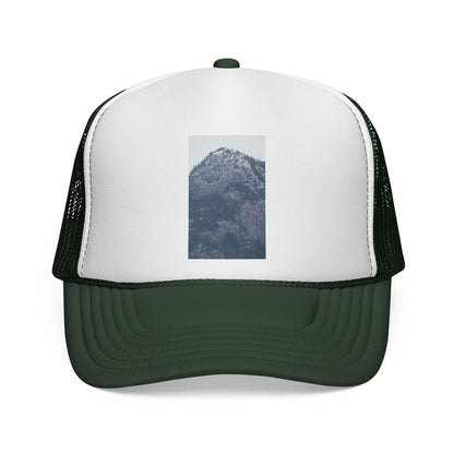 Mountain Peak Trucker Cap — Vintage Blue Photo Patch Mesh Hat