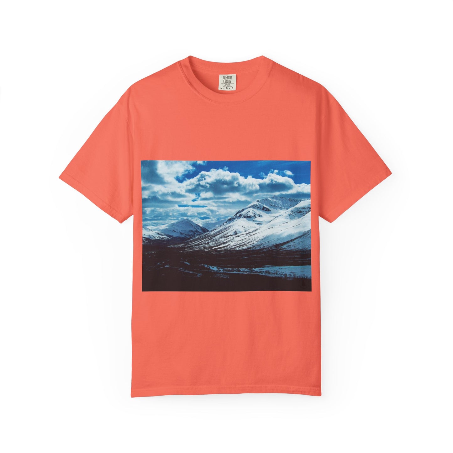 Alpine Majesty: Winter Mountain Panorama, Pristine Snow-Capped Peaks, Wilderness Landscapephotography shirts