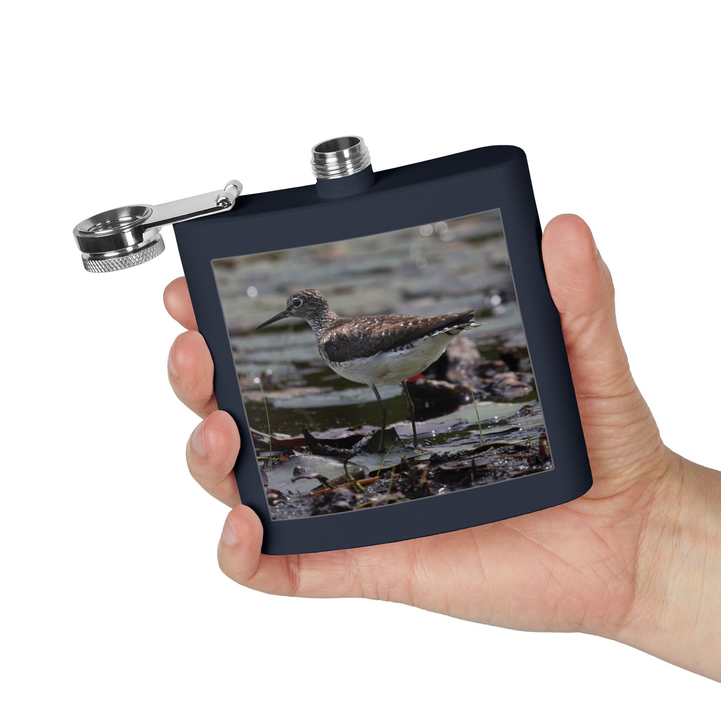 6oz Stainless Steel Flask – Sandpiper Wildlife Photo Hip Flask for Birdwatchers