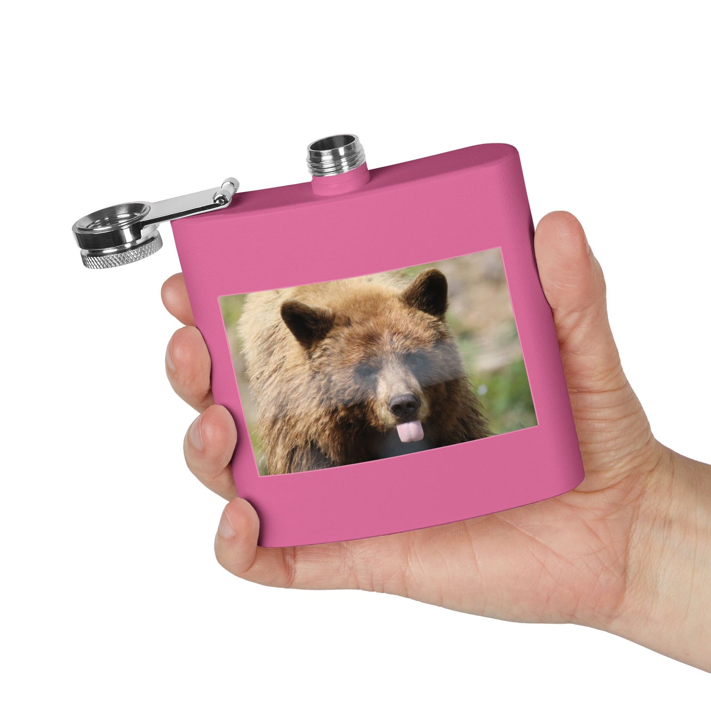 Bear Face 6oz Stainless Steel Flask — Funny Woodland Animal Hip Flask