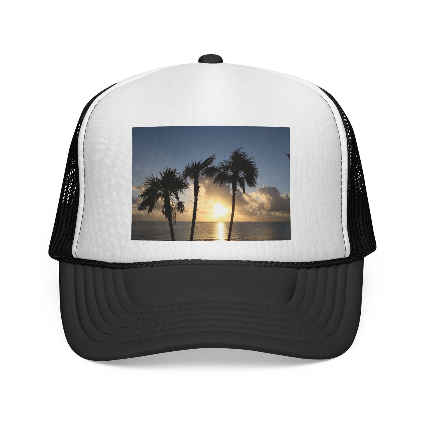Sunset Palm Trucker Cap — Tropical Beach Sunset Mesh Hat