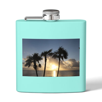 Sunset Palm Beach Flask — 6 oz Stainless Steel Travel Hip Flask