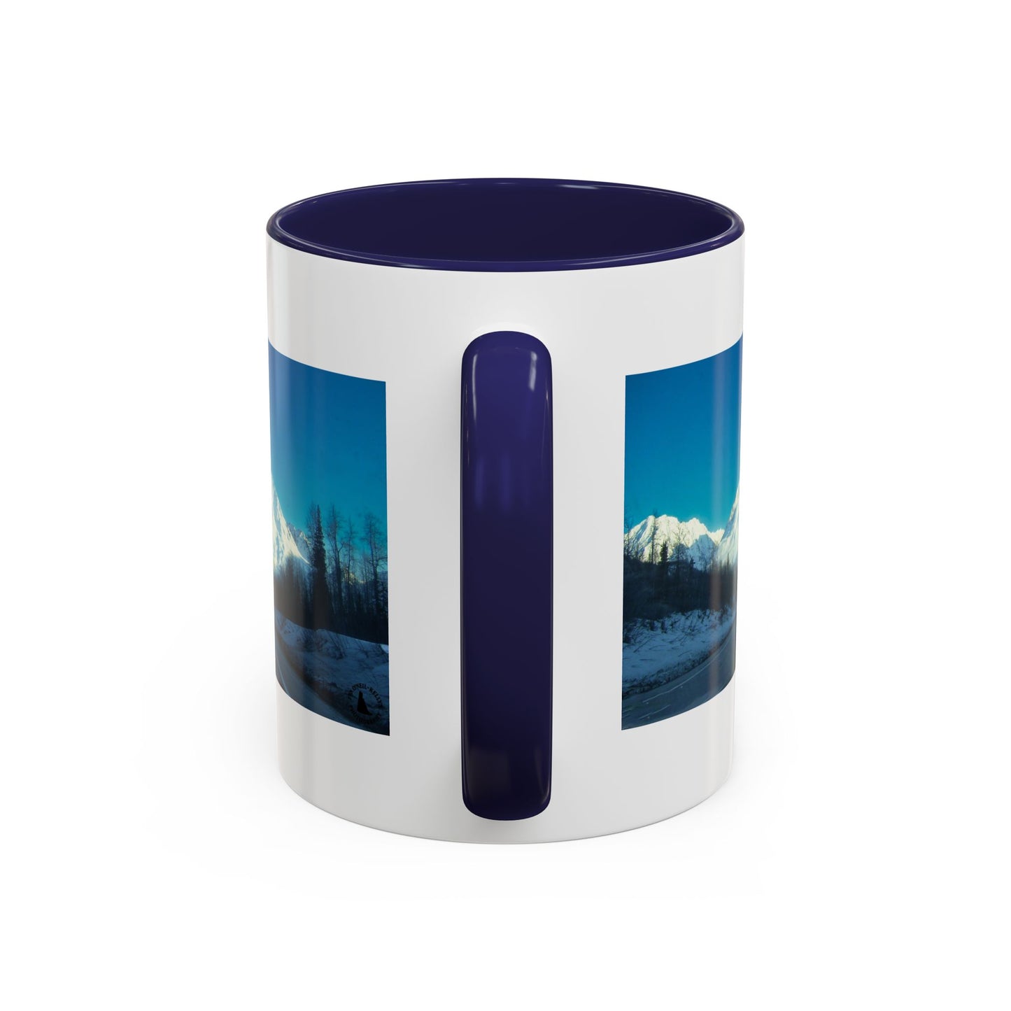 Scenic Mountain Panorama Accent Coffee Mug — Snowy Peaks Travel Coffee Cup (11/15 oz)