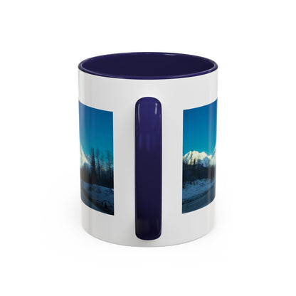 Scenic Mountain Panorama Accent Coffee Mug — Snowy Peaks Travel Coffee Cup (11/15 oz)