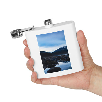 6oz Stainless Steel Flask — Mountain Lake Landscape Photo