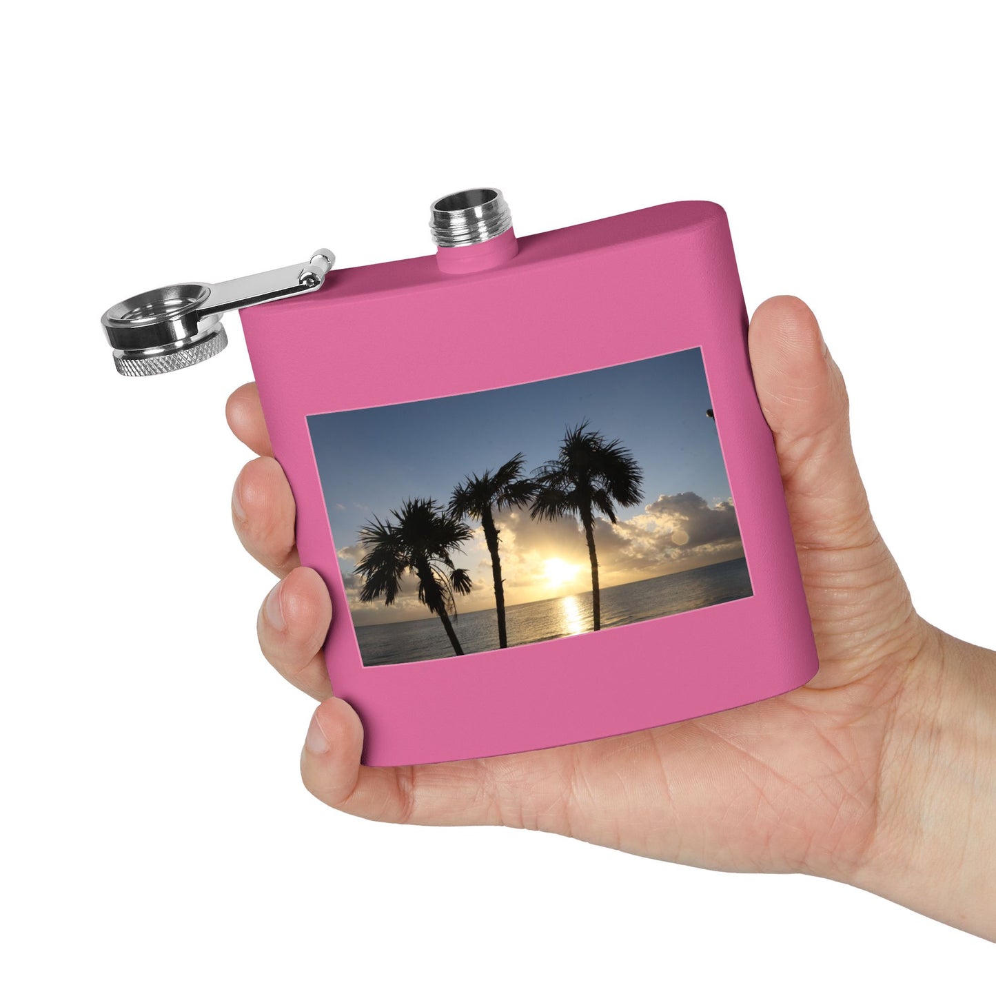 Sunset Palm Beach Flask — 6 oz Stainless Steel Travel Hip Flask