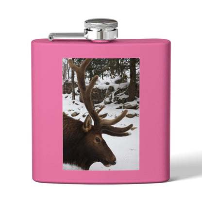 6oz Stainless Steel Flask – Winter Elk Photo Hip Flask, Outdoor Hunting Gift