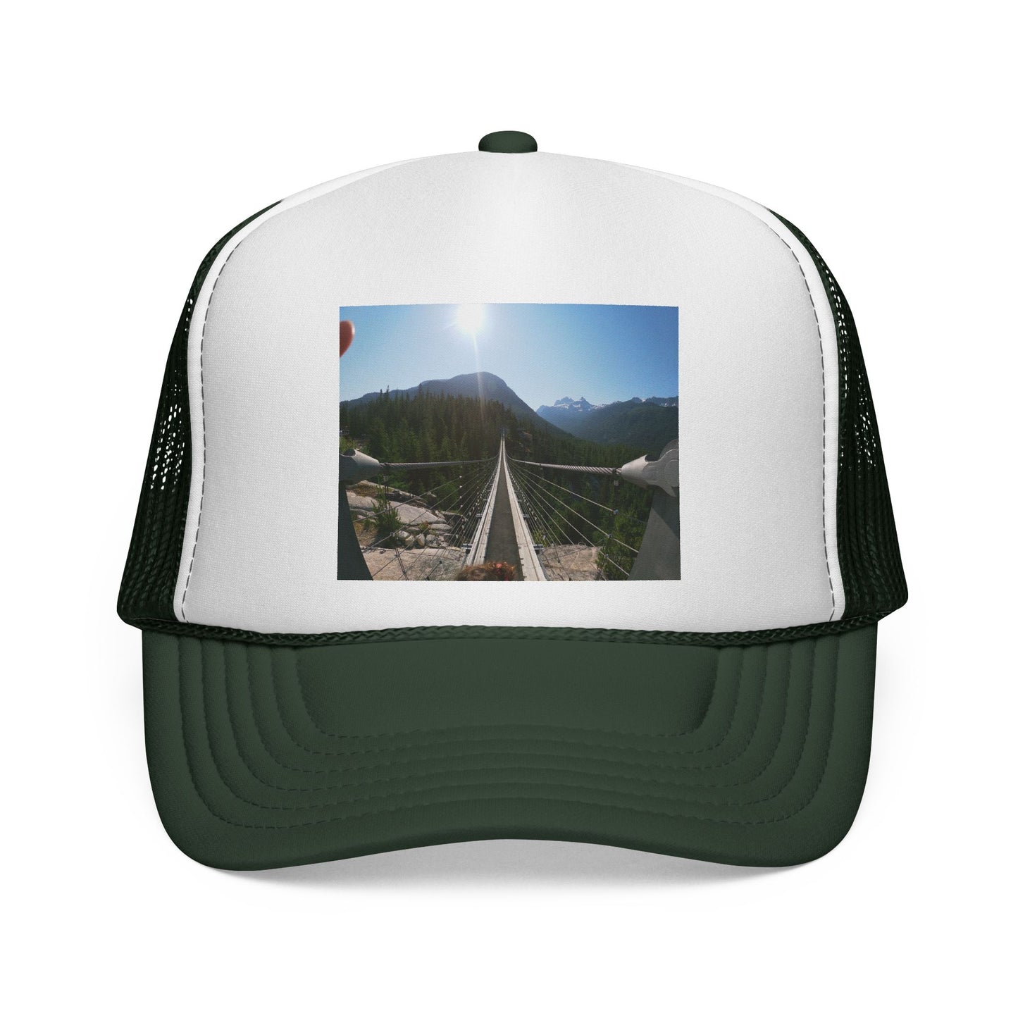 Trucker Hat - Mountain Suspension Bridge Photo Cap, Outdoor Adventure Travel Hat