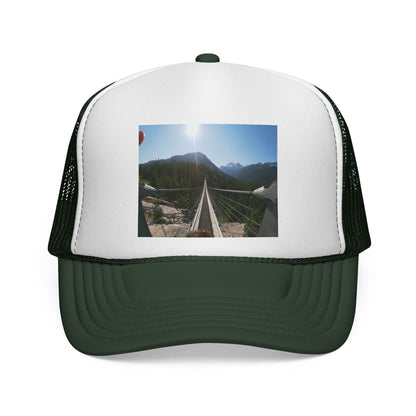 Trucker Hat - Mountain Suspension Bridge Photo Cap, Outdoor Adventure Travel Hat