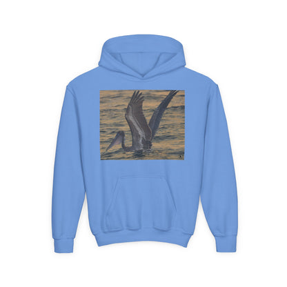 Youth Pelican Sunset Hoodie — Kids Beach Wildlife Pullover