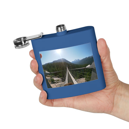 6oz Stainless Steel Flask with Mountain Suspension Bridge Photo — Outdoor Adventure Gift