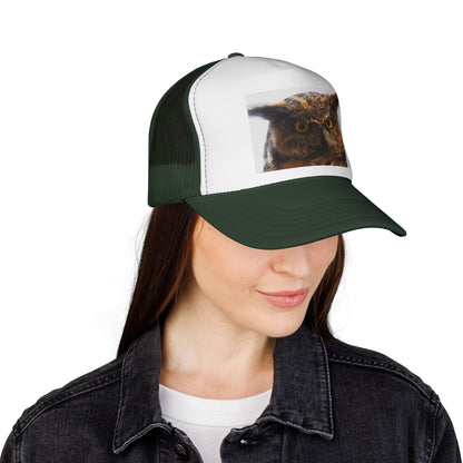 Owl Portrait Trucker Cap — Rustic Wildlife Snapback Hat