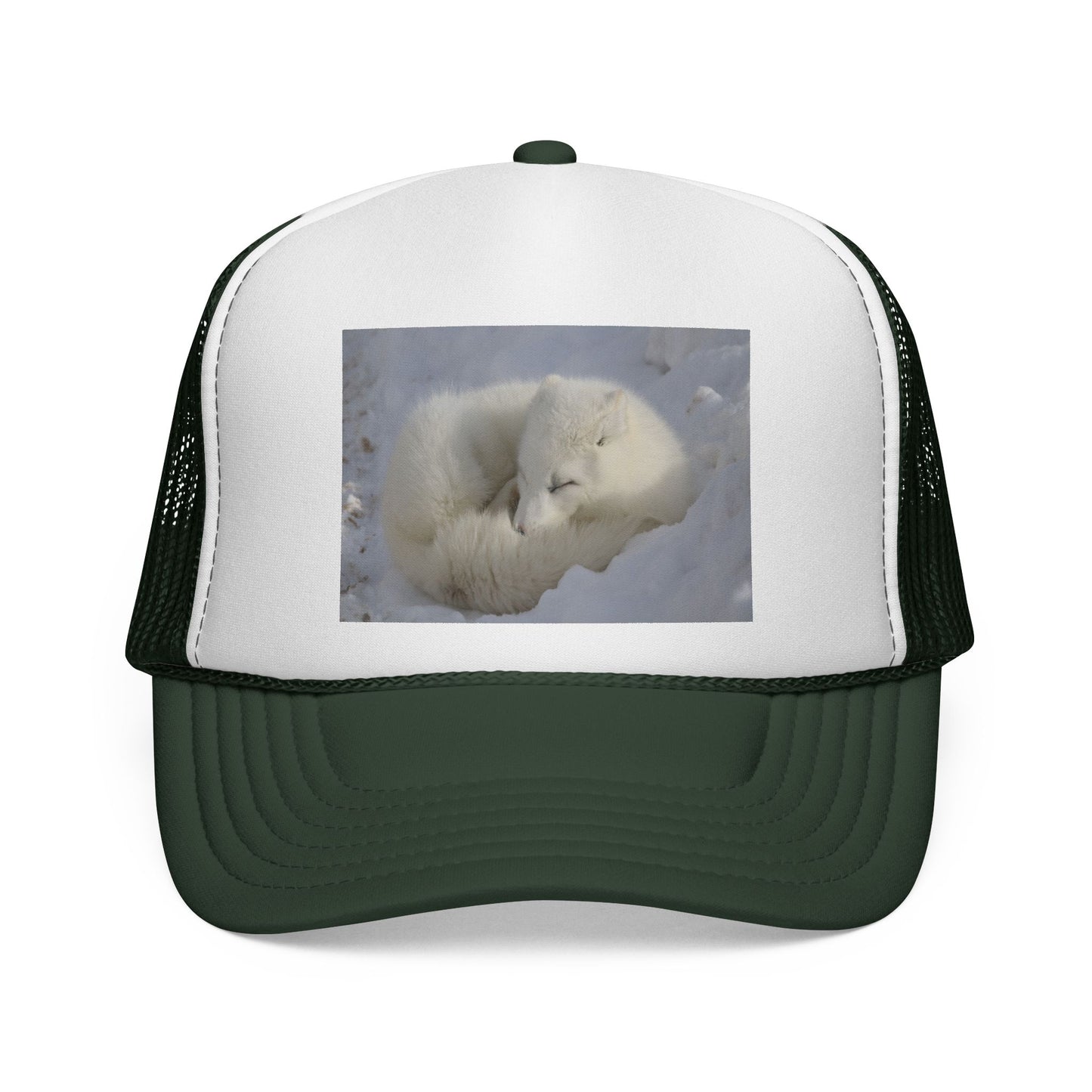 Arctic Fox Trucker Cap — Cute Sleeping Fox Photo Mesh Hat
