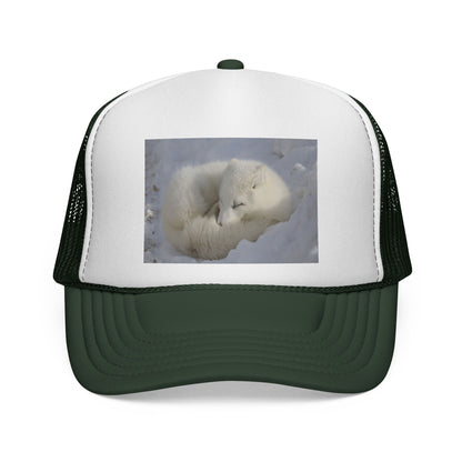 Arctic Fox Trucker Cap — Cute Sleeping Fox Photo Mesh Hat