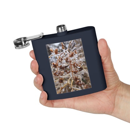 6oz Stainless Steel Flask with Frosted Berries Photo — Winter Nature Pocket Flask