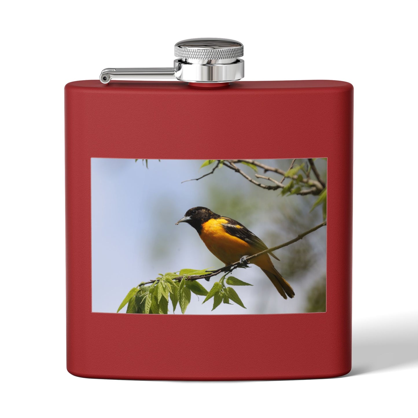 6oz Bird Photo Stainless Steel Flask — Baltimore Oriole Nature Gift