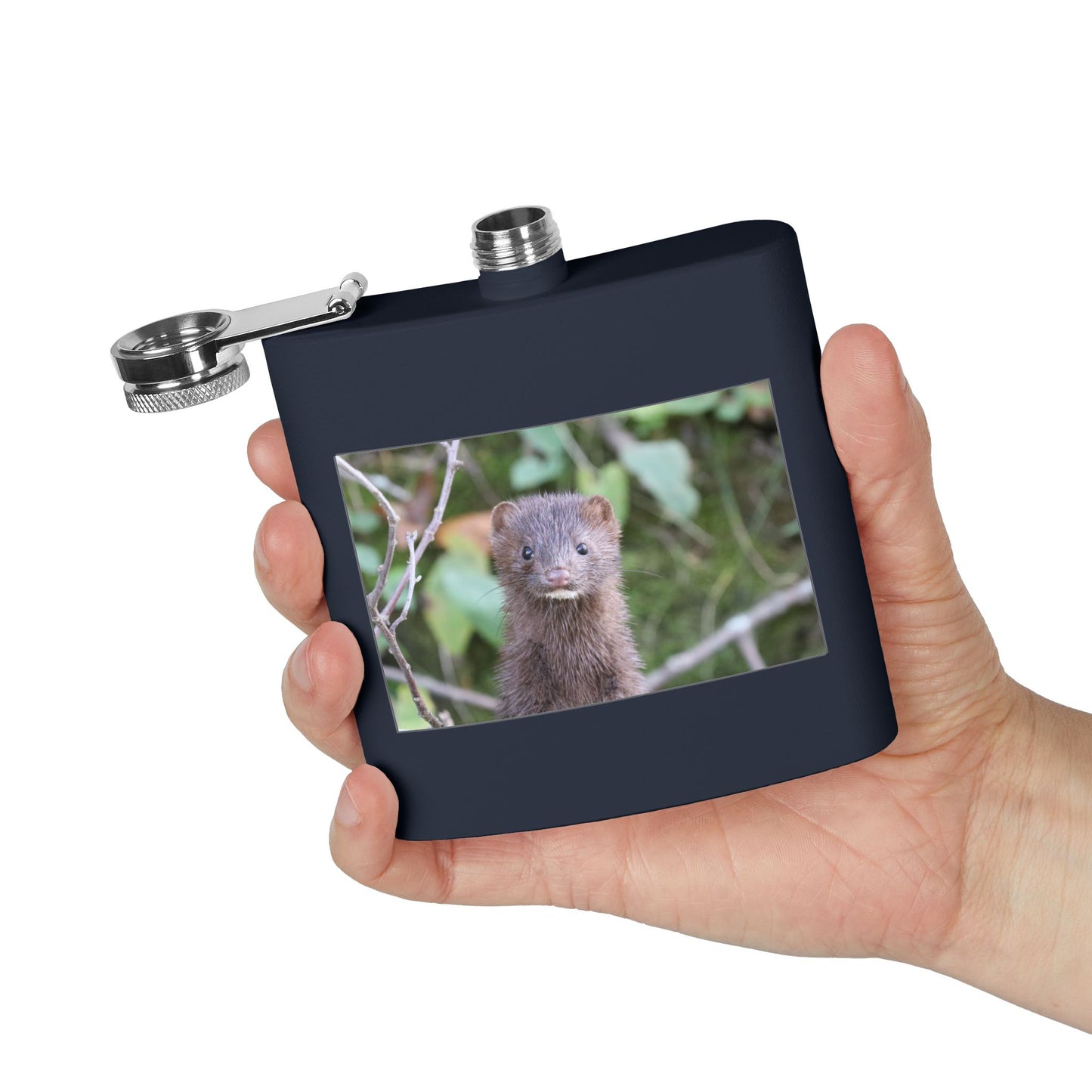 Mink Portrait Stainless Steel Flask — 6oz Wildlife Animal Photo Hip Flask